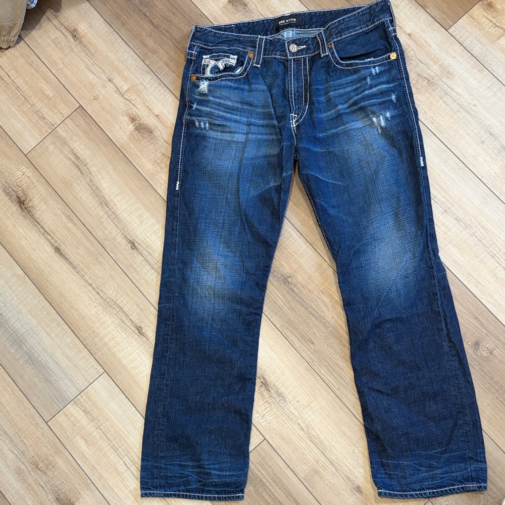 Big Star Men's Straight Distressed Jeans in Deep Blue Size 38 - Picture 6 of 8